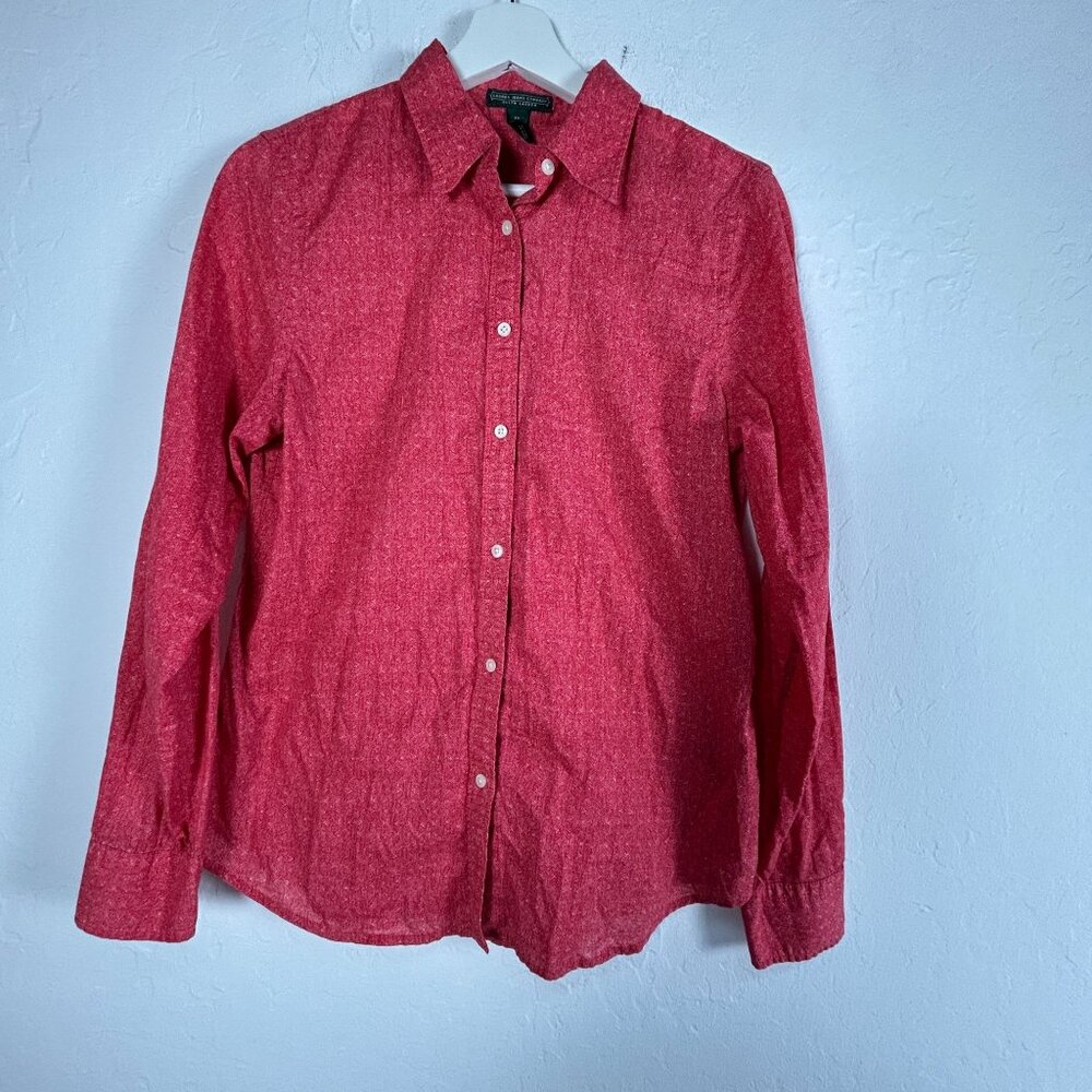 Lauren Jeans Company Ralph Lauren Womens Cotton Button-Up Shirt Top Medium Red